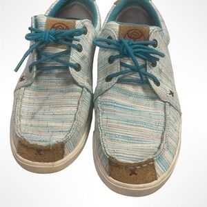 Twisted‎ X Hooey Loper turquoise and tan women’s slip on loafers size 9